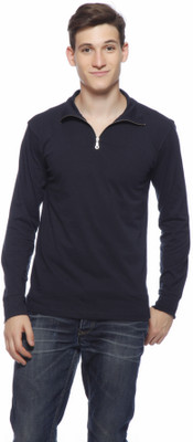 

Gritstones Solid Men' V-neck Blue T-Shirt, Navy blue