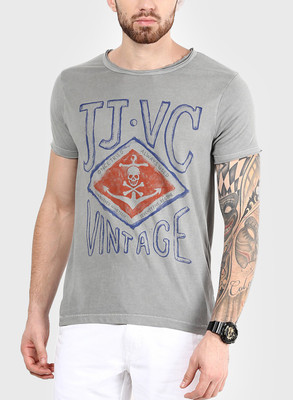 

Jack & Jones Graphic Print Men's Round Neck Grey T-Shirt, Grey denim