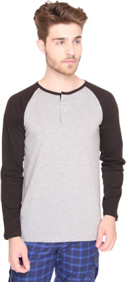 

SayItLoud Solid Men's Henley Grey, Black T-Shirt, Black;grey