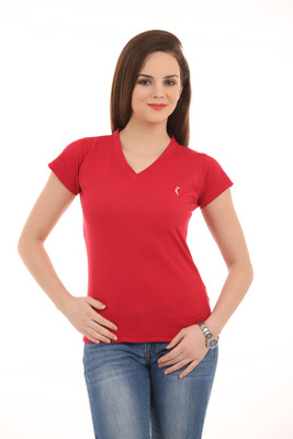 

Ultra Fit Solid Women's V-neck Red T-Shirt