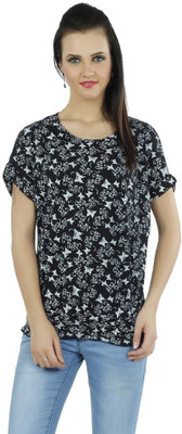 

Ten on Ten Printed Women's Round Neck Black, White T-Shirt
