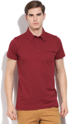 

Kenneth Cole Solid Men's Polo Neck Maroon T-Shirt, Brk