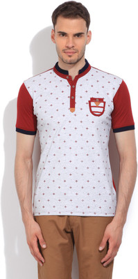 

LAWMAN Pg3 Printed Men's Henley Grey, Maroon T-Shirt
