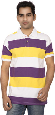 

Red Line Striped Men's Polo Neck Multicolor T-Shirt, Cyber yellow / white / imperial purple