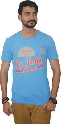 

M|S Printed Men's Round Neck Blue T-Shirt, Dark blue