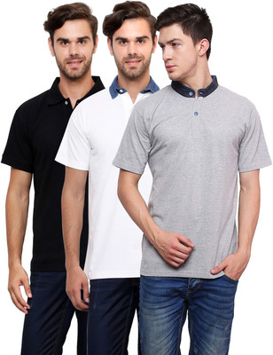 

Lemon & Vodka Solid Men's Polo Neck Multicolor T-Shirt(Pack of 3