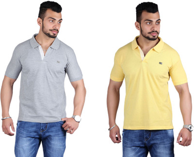 

Shineway Solid Men's Polo Neck Grey, Yellow T-Shirt(Pack of 2