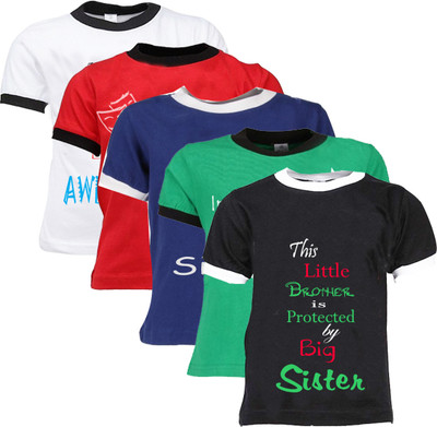 

Gkidz Boys Printed Cotton T Shirt(Multicolor, Pack of 5, Blue