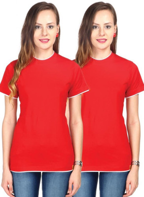 

Campus Sutra Solid Women's Round Neck Red T-Shirt(Pack of 2)