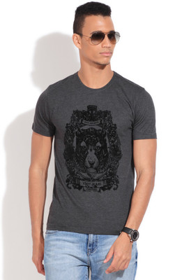 Van Heusen Printed Men's Round Neck Grey T-Shirt