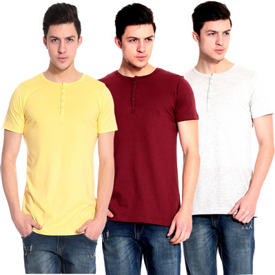 

Lemon & Vodka Solid Men's Henley Multicolor T-Shirt(Pack of 3, Grey