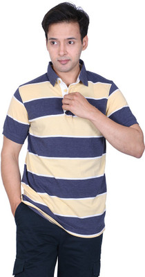 

Proline Striped Men' Flap Collar Neck Blue T-Shirt