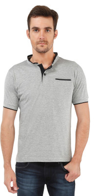 

The Cotton Company Solid Men's Henley Grey T-Shirt, Iridium silver