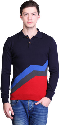 

Kalt Self Design Men Polo Neck Multicolor T-Shirt, Multi;navy