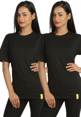 

Campus Sutra Solid Women's Round Neck Black T-Shirt(Pack of 2