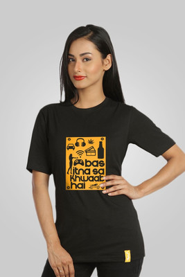 

Campus Sutra Printed Women's Round Neck Black T-Shirt
