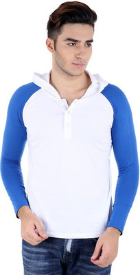 

BigIdea Solid Men's Hooded White, Blue T-Shirt, Blue;white