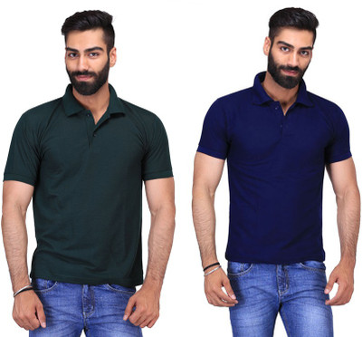 

Fuego Solid Men's Polo Neck Dark Green, Dark Blue T-Shirt(Pack of 2, Dark blue;dark green