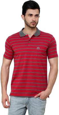 

Cotton County Premium Striped Men's Flap Collar Neck Maroon T-Shirt