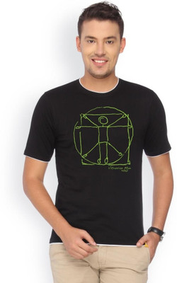 

Campus Sutra Printed Men Round Neck Black T-Shirt