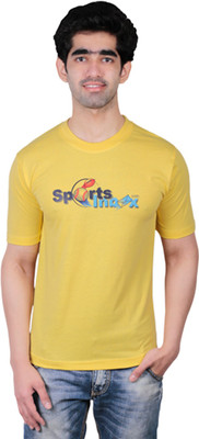 Fashionable Printed Men's Round Neck Yellow T-Shirt