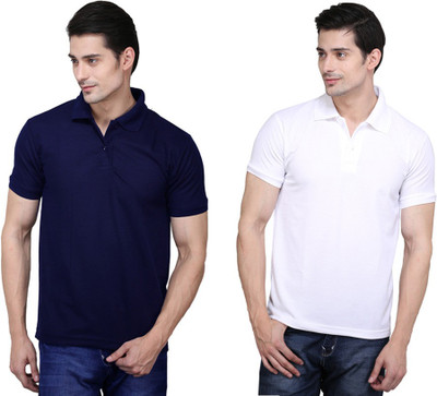 

Ilbies Solid Men's Polo Neck Multicolor T-Shirt(Pack of 2, Dark blue - white