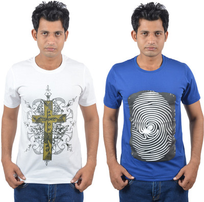 

Josh Button Solid Men's Round Neck White T-Shirt(Pack of 2, Blue;white