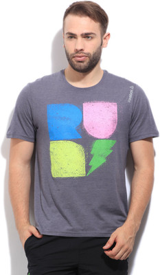 

REEBOK Printed Men's Round Neck Grey T-Shirt, Ashgry