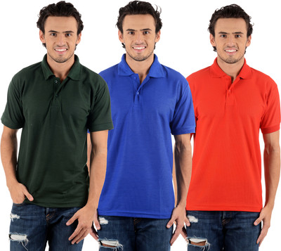 

Blaze Solid Men's Polo Neck Multicolor T-Shirt(Pack of 3, Dark green;red;royal blue