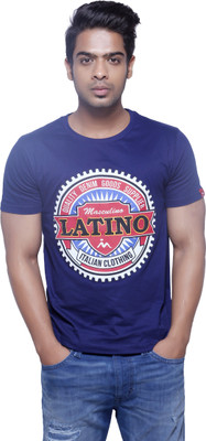 

Masculino Latino Printed Men's Round Neck Reversible Dark Blue T-Shirt, Navy