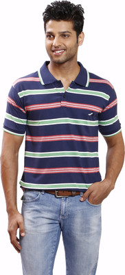 

Right Shape Striped Men' Polo Neck Multicolor T-Shirt, Navy