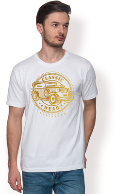 

Foyld Graphic Print Men's Round Neck White, Gold T-Shirt