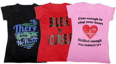 

IndiWeaves Girls Printed T Shirt(Multicolor, Black & red & pink