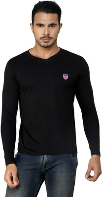 

Free Spirit Solid Men's V-neck Black T-Shirt