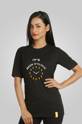 

Campus Sutra Printed Women' Round Neck Black T-Shirt