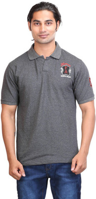 FLEXIMAA Embroidered Men's Polo Neck Grey T-Shirt
