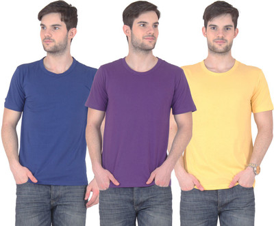 

E'Hiose Solid Men's Round Neck Multicolor T-Shirt(Pack of 3, Blue;purple;yellow