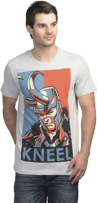 

Marvel Comics Printed Men's Round Neck Grey T-Shirt, Marvel comics grey melange