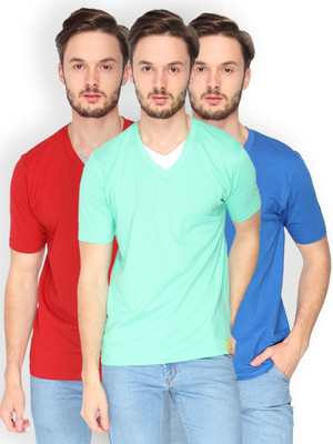 

Campus Sutra Solid Men V-neck Red, Light Green, Blue T-Shirt(Pack of 3, Blue;red;sea green