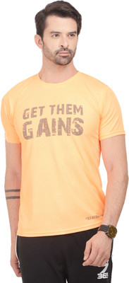 

RAWFITT Solid Men's Round Neck Orange, Black T-Shirt