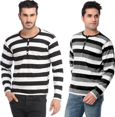 

Leana Striped Men's Fashion Neck Multicolor T-Shirt(Pack of 2, Multi - text