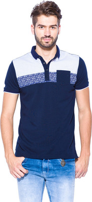 

Mufti Self Design Men's Polo Neck Dark Blue, White T-Shirt, Navy