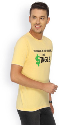 

Campus Sutra Printed Men Round Neck Yellow T-Shirt