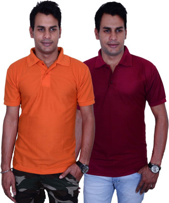 

Blaze Solid Men's Polo Neck Orange, Maroon T-Shirt(Pack of 2, Maroon;orange