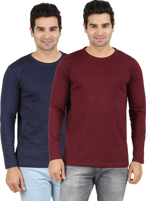 

Ap'pulse Solid Men's Round Neck Dark Blue, Maroon T-Shirt(Pack of 2, _navy_maron