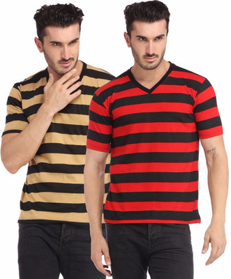 

Leana Striped Men's Henley Multicolor T-Shirt(Pack of 2