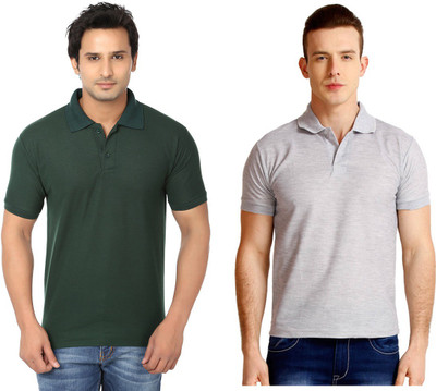 

Keepsake Solid Men's Polo Neck Dark Green, Grey T-Shirt(Pack of 2, -dgrn-gry-