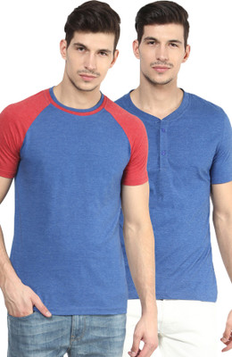 

Yellow Submarine Solid Men's Henley Blue, Blue T-Shirt(Pack of 2)