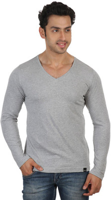 

Purple Square Solid Men's V-neck Grey T-Shirt