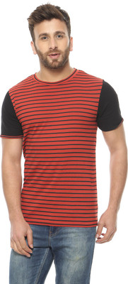 

Gritstones Striped Men's Round Neck Black, Red T-Shirt, Black;rust